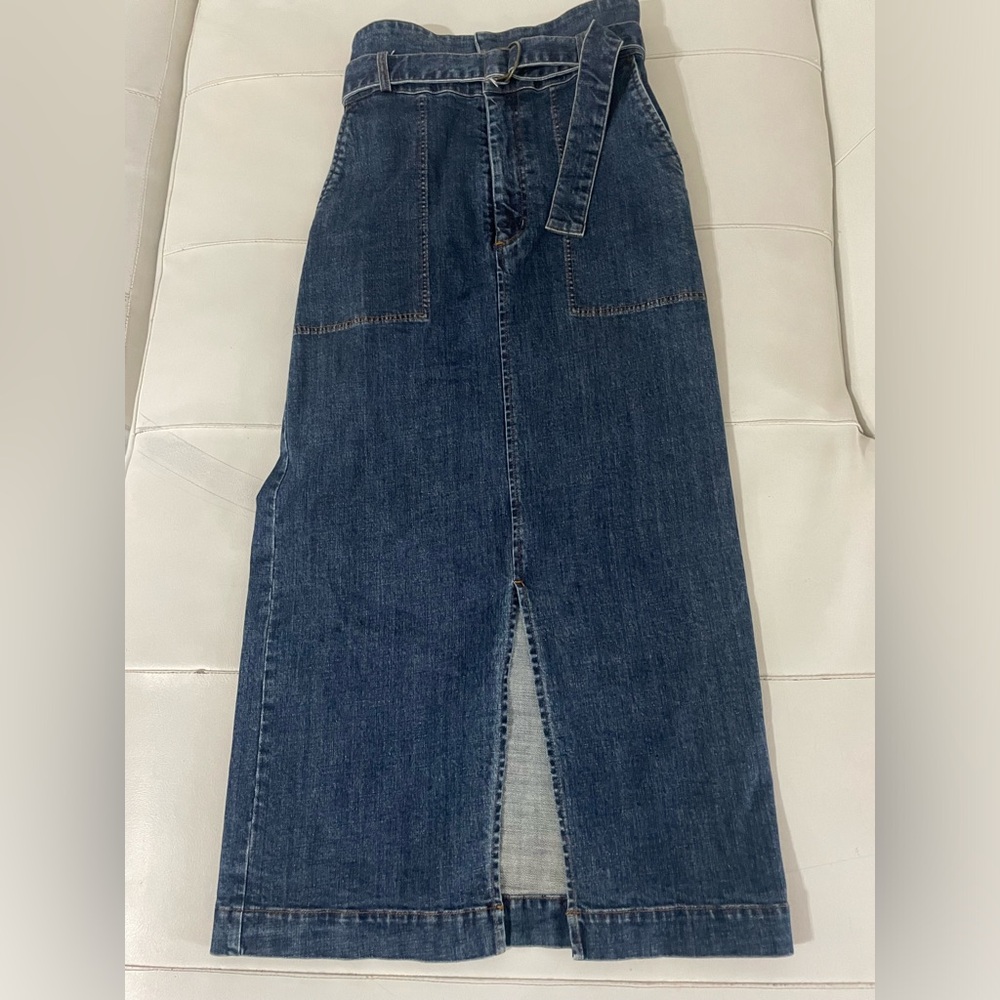 RAY Beams stretch denim belted maxi skirt with belt small